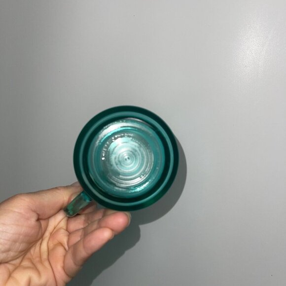 Arcoroc Vintage Mugs Jardiniere Teal Glass Ribbed Tea Coffee Set Of 6 France - Picture 5 of 6